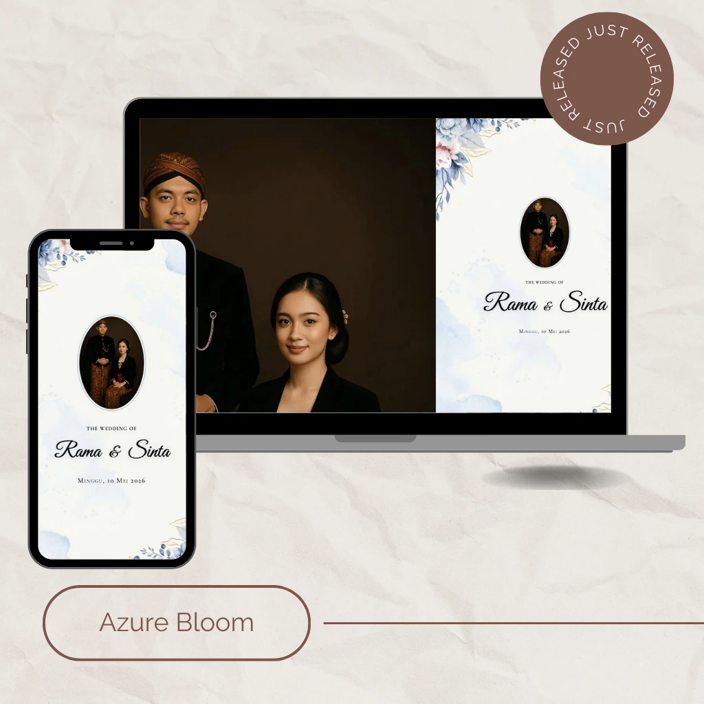 Template undangan digital pernikahan Azure Bloom